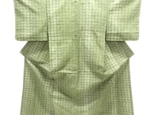 アンティーク　重ね枡模様織出し手織り紬単衣着物